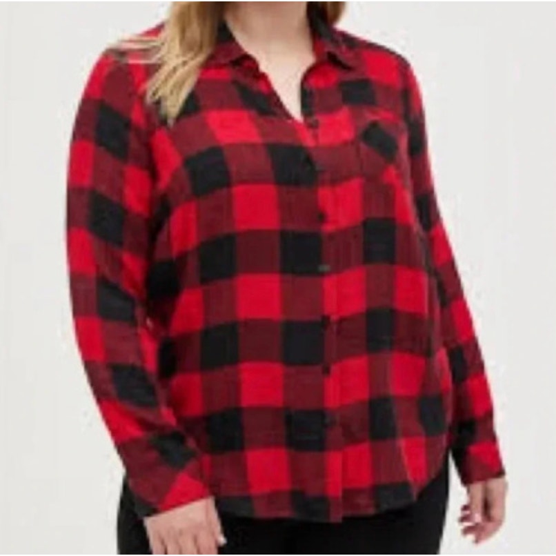 Torrid Red & Black Buffalo Plaid Flannel Button Down Shirt Size 2x Plus